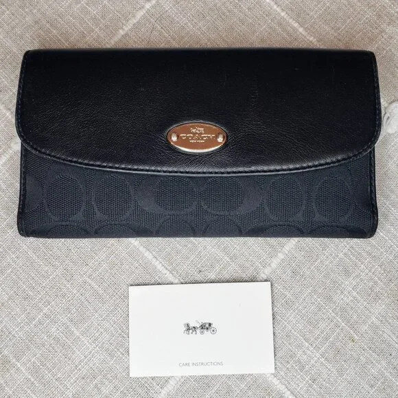 Coach Slim Trifold Wallet - Charcoal Signature Canvas and Black Leather - Picture 15 of 15
